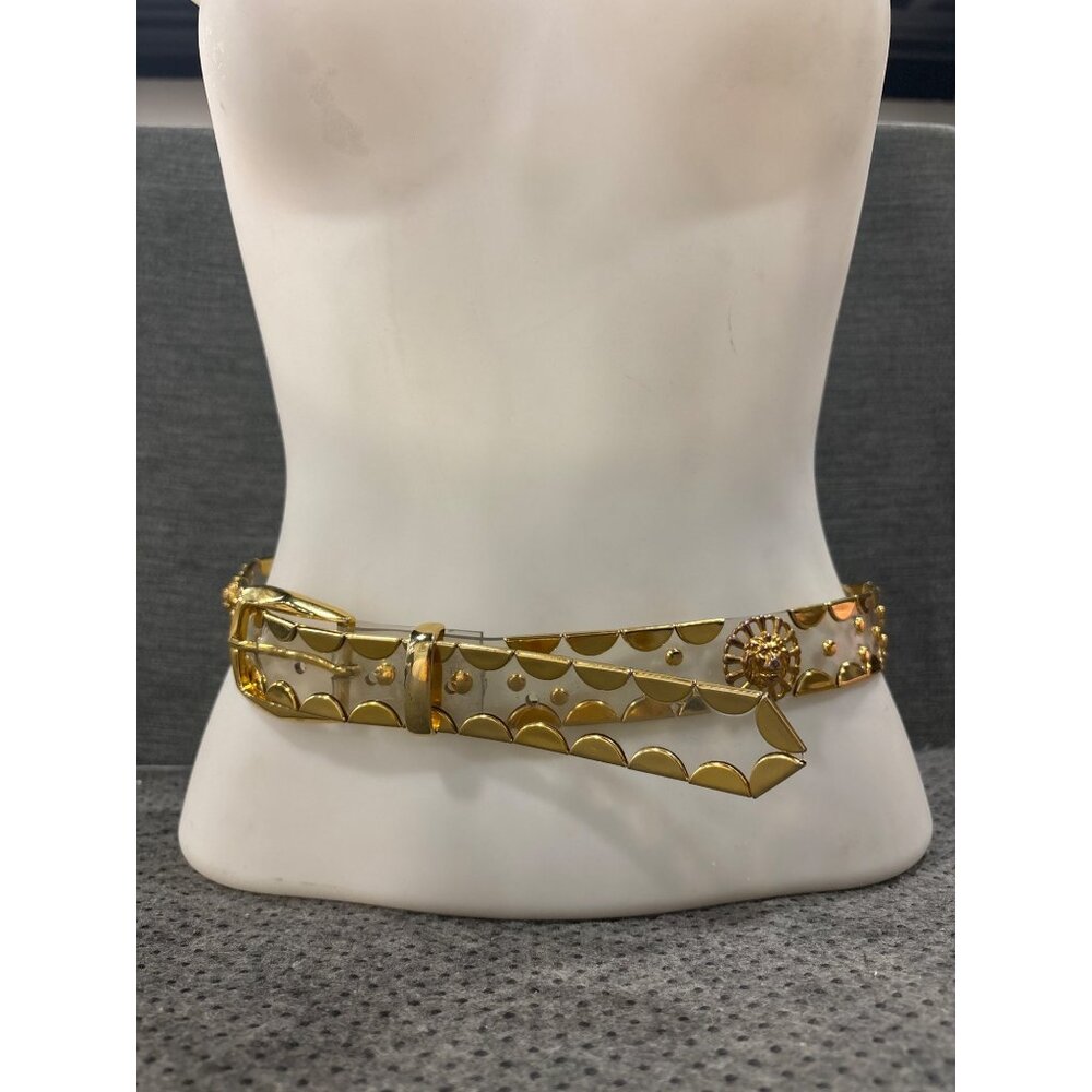 Vintage Transparent & Gold Metal Lion Head Belt With Buckle & Decorative Details